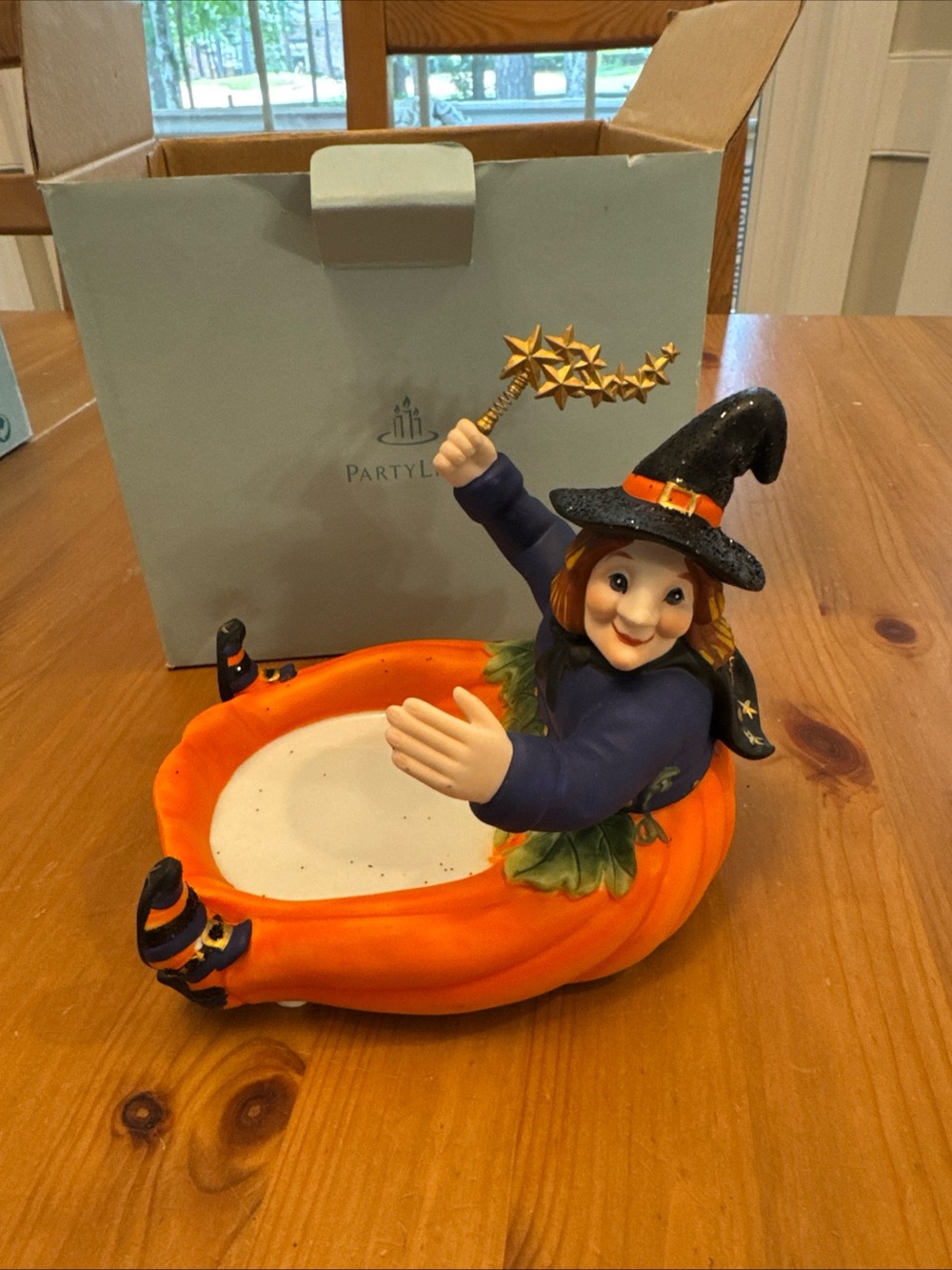 PartyLite Halloween Witch in Pumpkin Candy Dish - Orange, Black, Purple, Gold